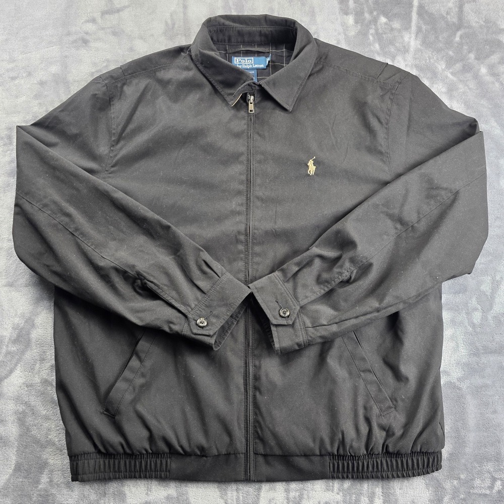 Polo Ralph Lauren Harrington Jacket Mens XL Black Full Zip Pony Logo Windbreaker